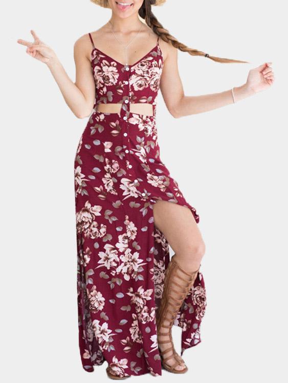 Burgundy Floral Dresses