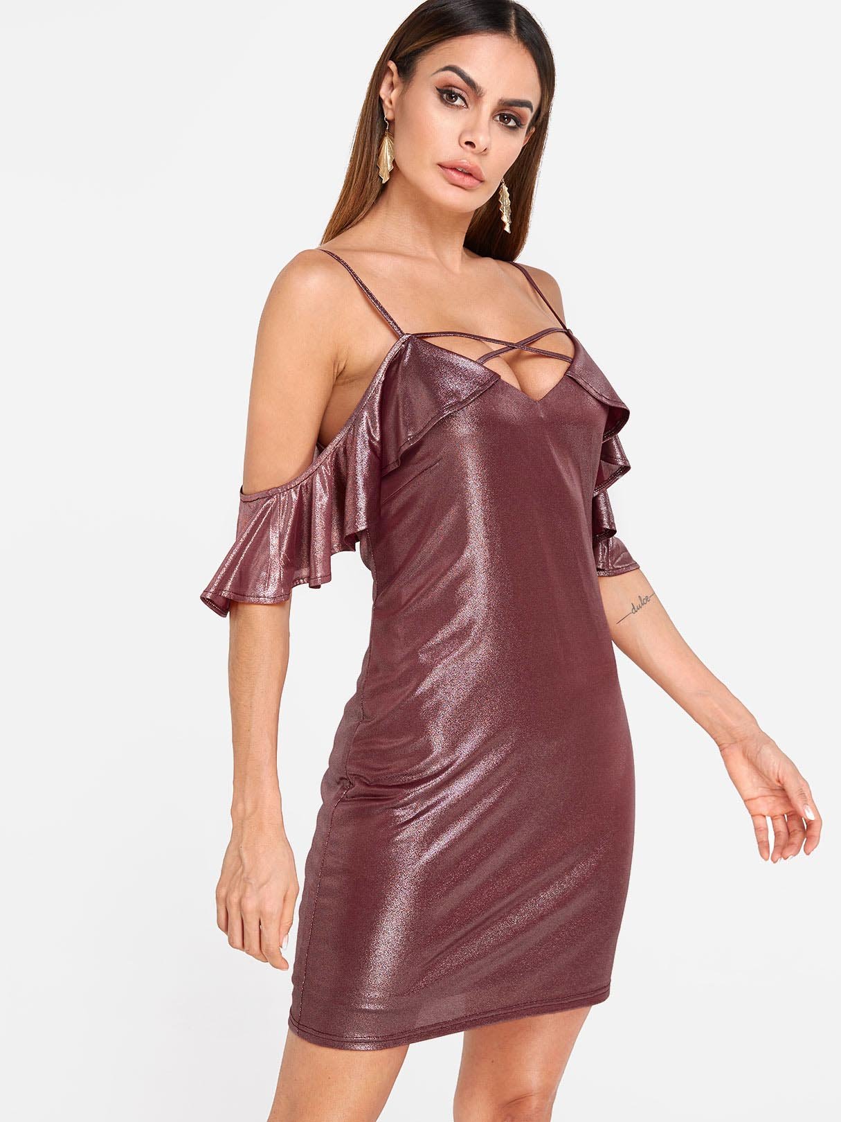 Burgundy V-Neck Dresses