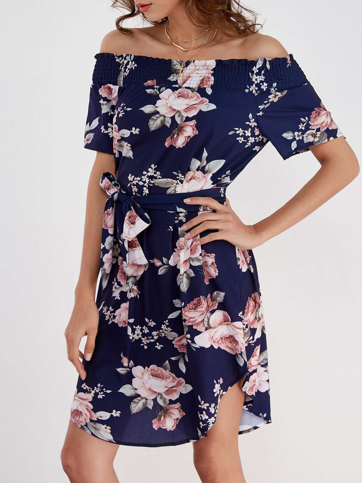 Curved Hem Floral Dresses