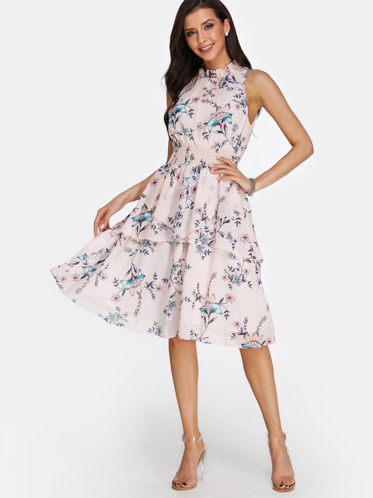 Crew Neck Floral Dresses