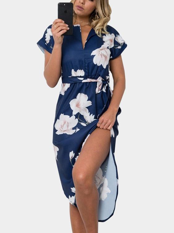 Curved Hem Floral Dresses