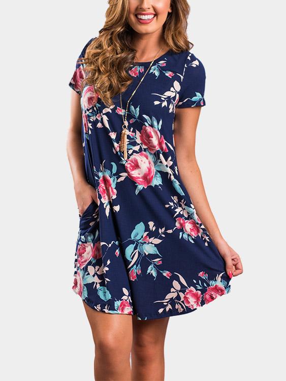 Curved Hem Floral Dresses