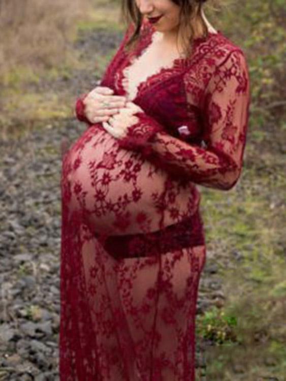 Burgundy V-Neck Dresses