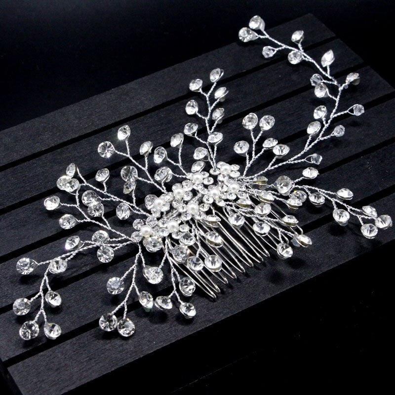 1 Pc Bride Hair Accessories Crystal Hair Comb Wedding Hair Jewelry Handmade Silver Hairpins