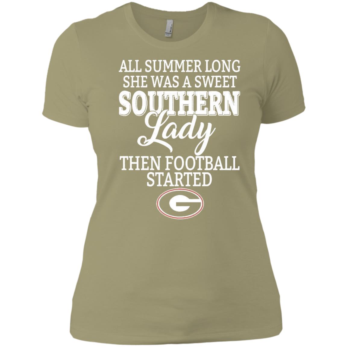 Funny Georgia Bulldogs All Summer Long She Was A Sweet Southern Lady Then Football Started Gift T Shirt