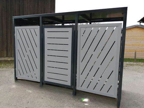Premium Metall 3er Mülltonnenbox, gerade und schräge schlitze, Doppeltür