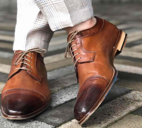 tan brown cap toe derby shoes suit