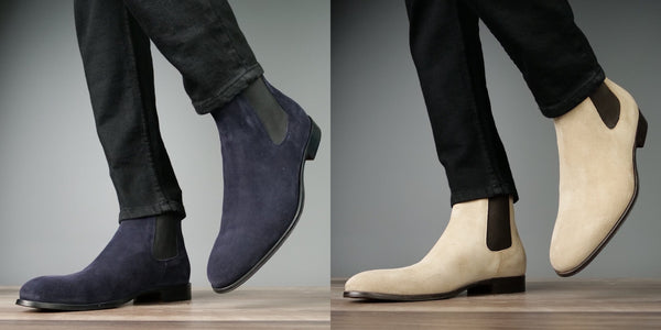 Navy Blue Suede and Sand Suede Chelsea Boots
