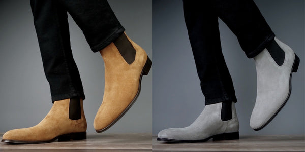Tan Suede and Grey Suede Chelsea Boots