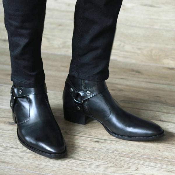 black harness boots