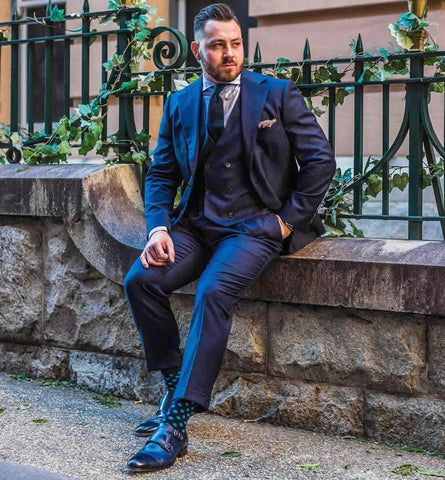 Blue monk shoes with navy blue suit