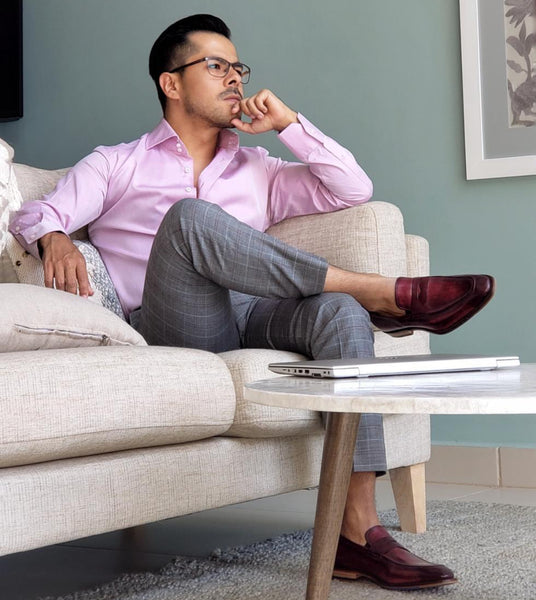 Oxblood loafers with a suit