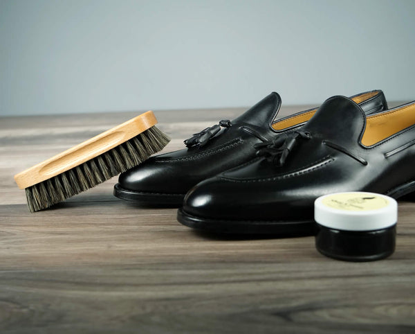 Thomas Bird Henley Tassel Loafer and shoe care equiptment