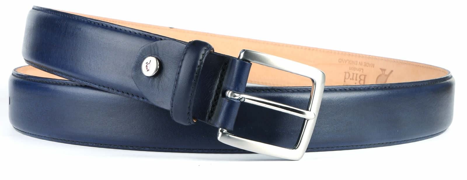 Navy Blue English Leather Belt with Silver Buckle