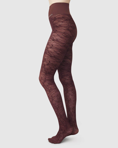 Olga Herringbone Tights - Burgundy — Byron & Barclay