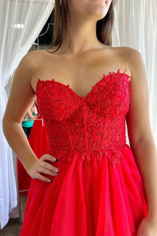 Sweetheart Red Lace Corset Tiered Short Homecoming Dress – FancyVestido