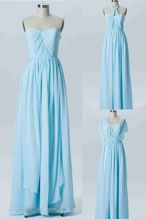 Mismatched Different Styles Chiffon Pale Blue Sexy A Line Floor