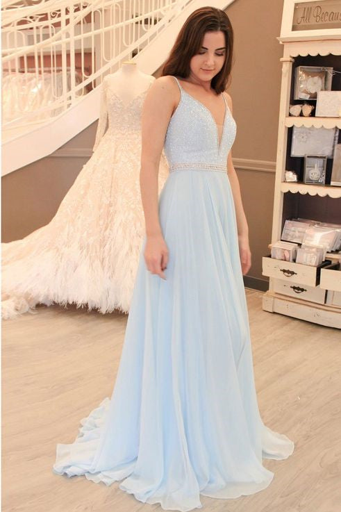 Chic A-line Strapless Light Sky Blue Satin Long Prom Dresses Cheap Evening  Dress CBD275