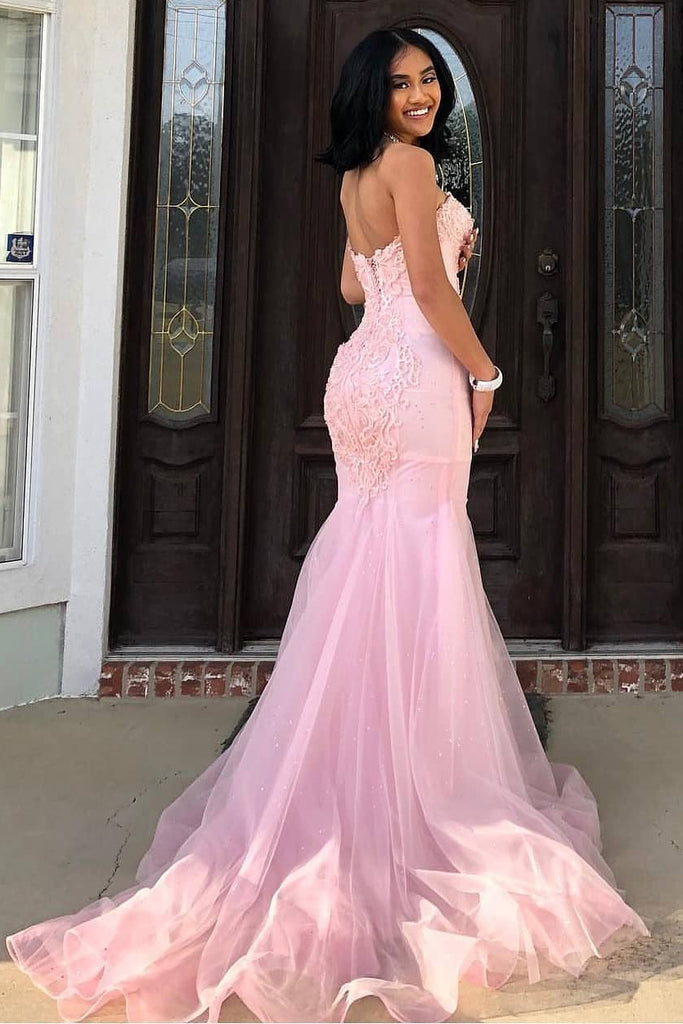 Sweetheart Mermaid Tulle Pink Long Prom Dress – FancyVestido