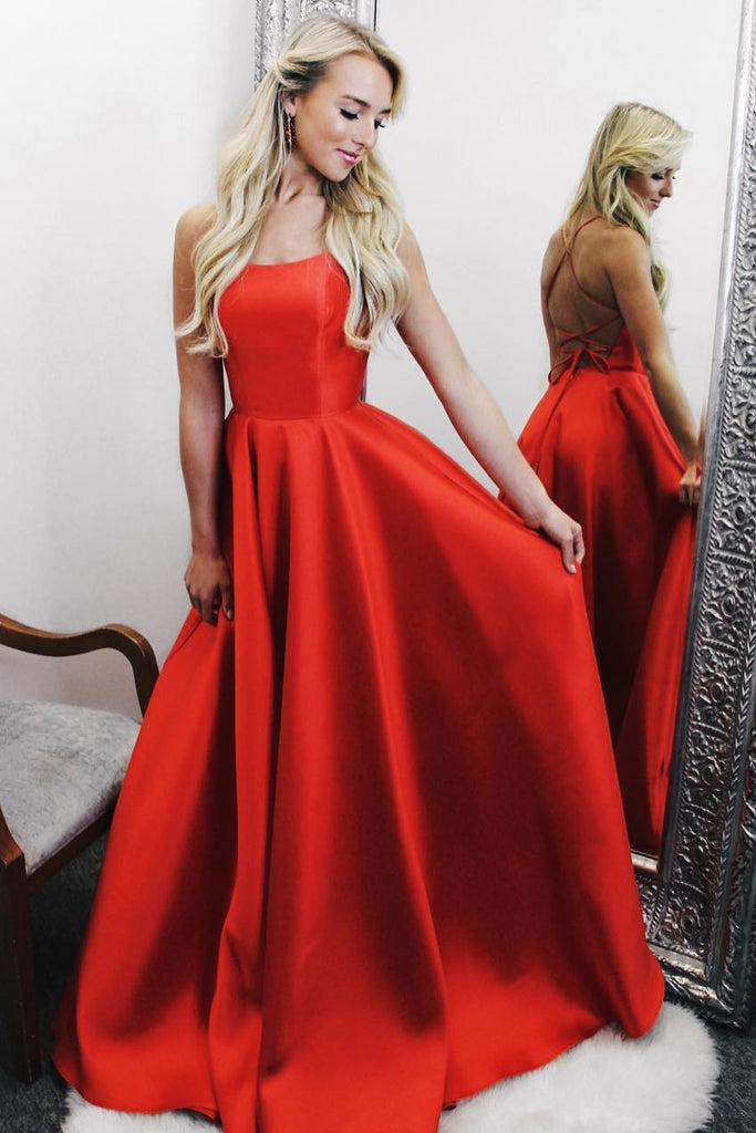 Backless Long Red Satin Prom Dress – FancyVestido