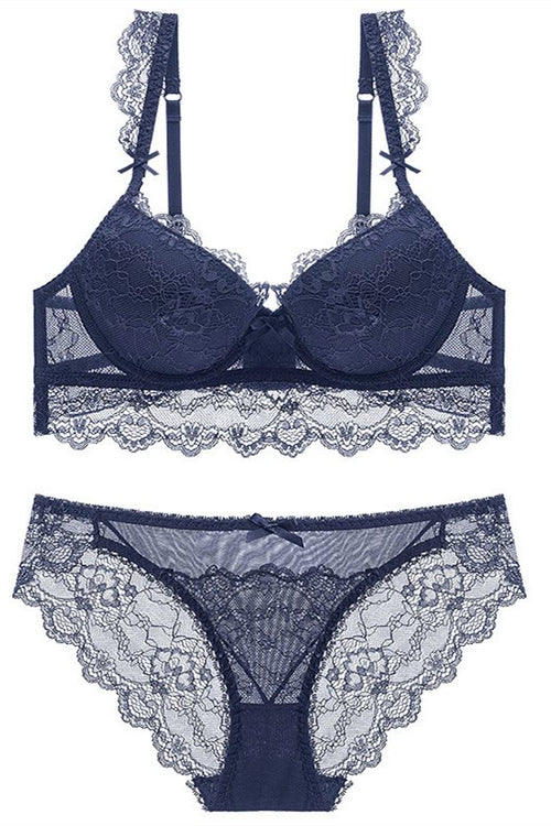 Buy online Royal Blue Semi-sheer Lingerie Set With Lace Details from  lingerie for Women by Bodyline for ₹800 at 0% off