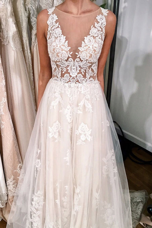 A-line V Neck Ivory Vivid Flowers Wedding Dresses Bridal Gown – Tirdress