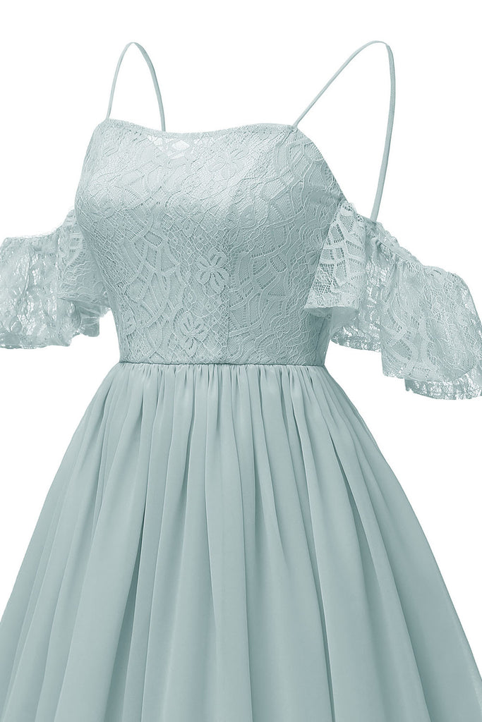 Off the Shoulder Lace Over Chiffon Sage Green Party Dress – FancyVestido