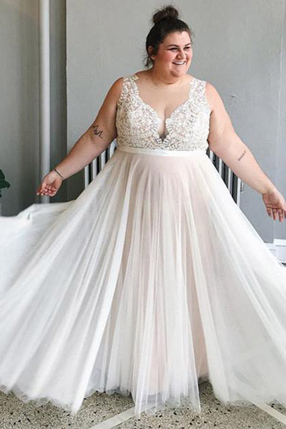 Plus Size Neck Ivory Dress with Lace Top FancyVestido