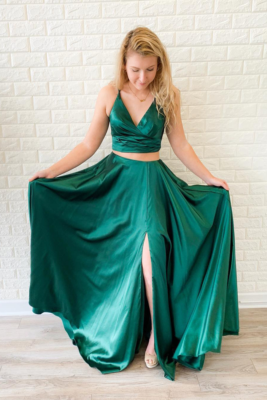 green two piece dress