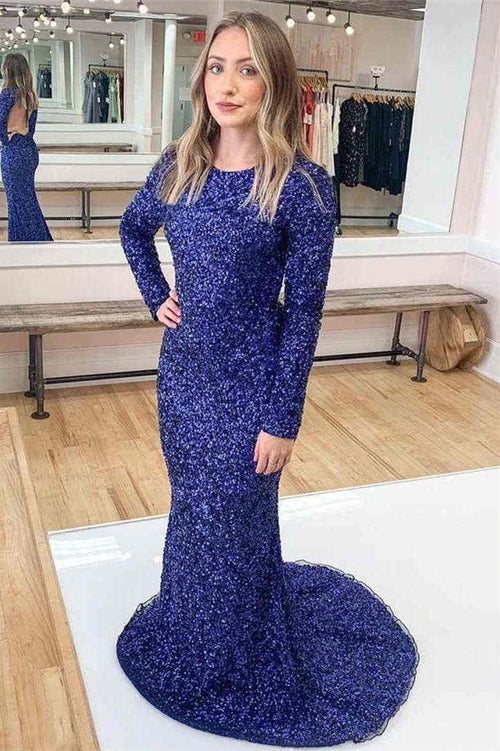 FancyVestido Stunning Navy Blue Long Prom Dress with Rhinestones US 12 / Photo Color