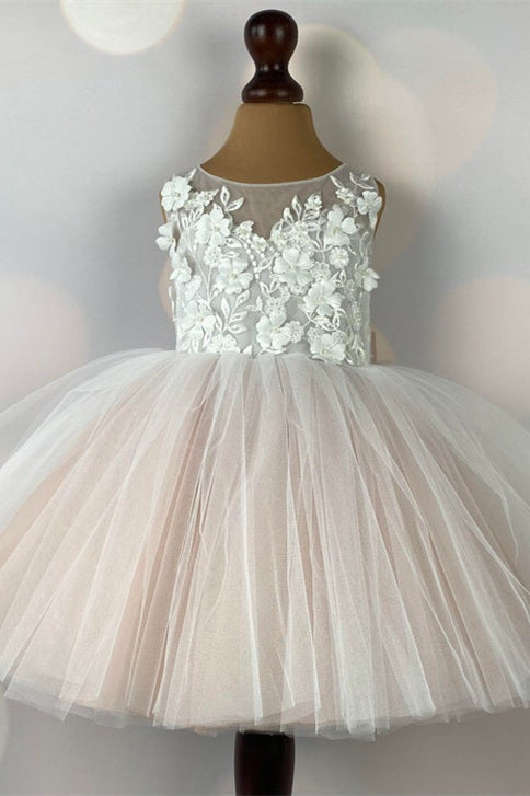 FancyVestido V Back Long Lace and Tulle Flower Girl Dress