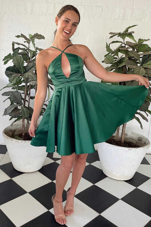 Strap Green Lace Corset Short Party Dress with Pockets – FancyVestido