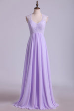 Elegant Lavender Lace Top Long Bridesmaid Dress