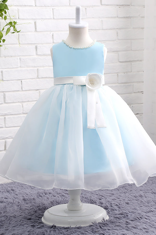 Ball Gown Light Blue Pearl Flower Girl Dress