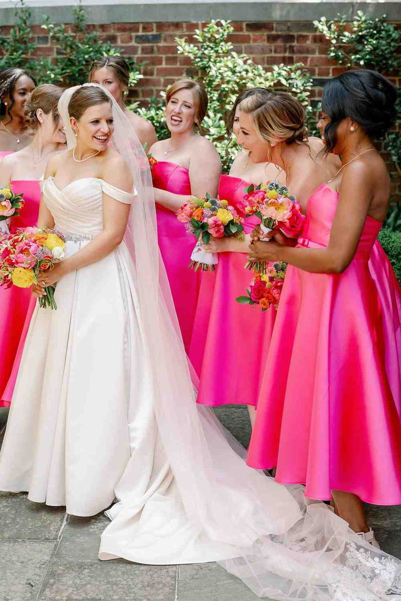 lime green and hot pink bridesmaid dresses