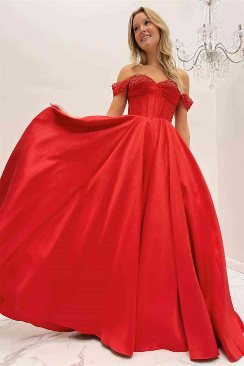 Elegant Red Straps Corset Back Long Prom Evening Dress with Slit – Tirdress