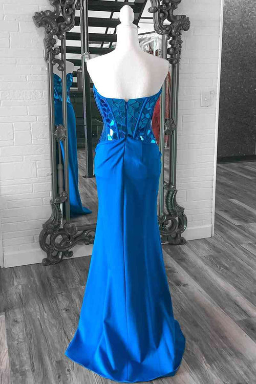 Sweetheart Blue Corset Pleated Long Prom Dress