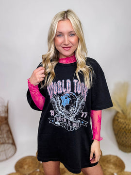 World Tour Rock and Roll Black Oversized Graphic Tee