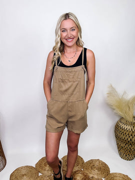 Brown Sepia Tencel Short Overalls