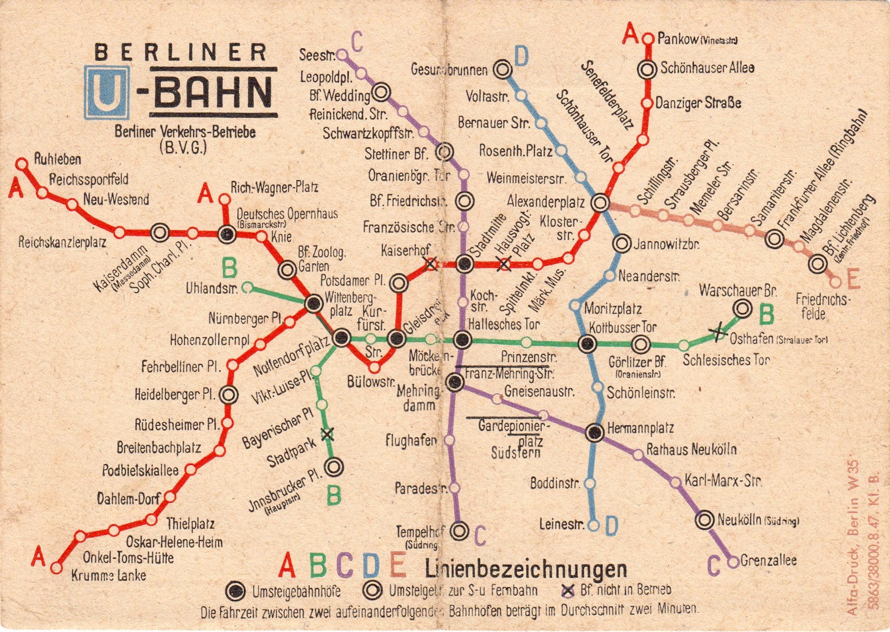 Antique Poster Berlin U Bahn Map From 1947 Kuriosis Vintage Prints