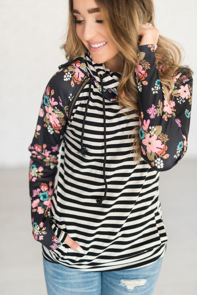 double hooded sweatshirt floral