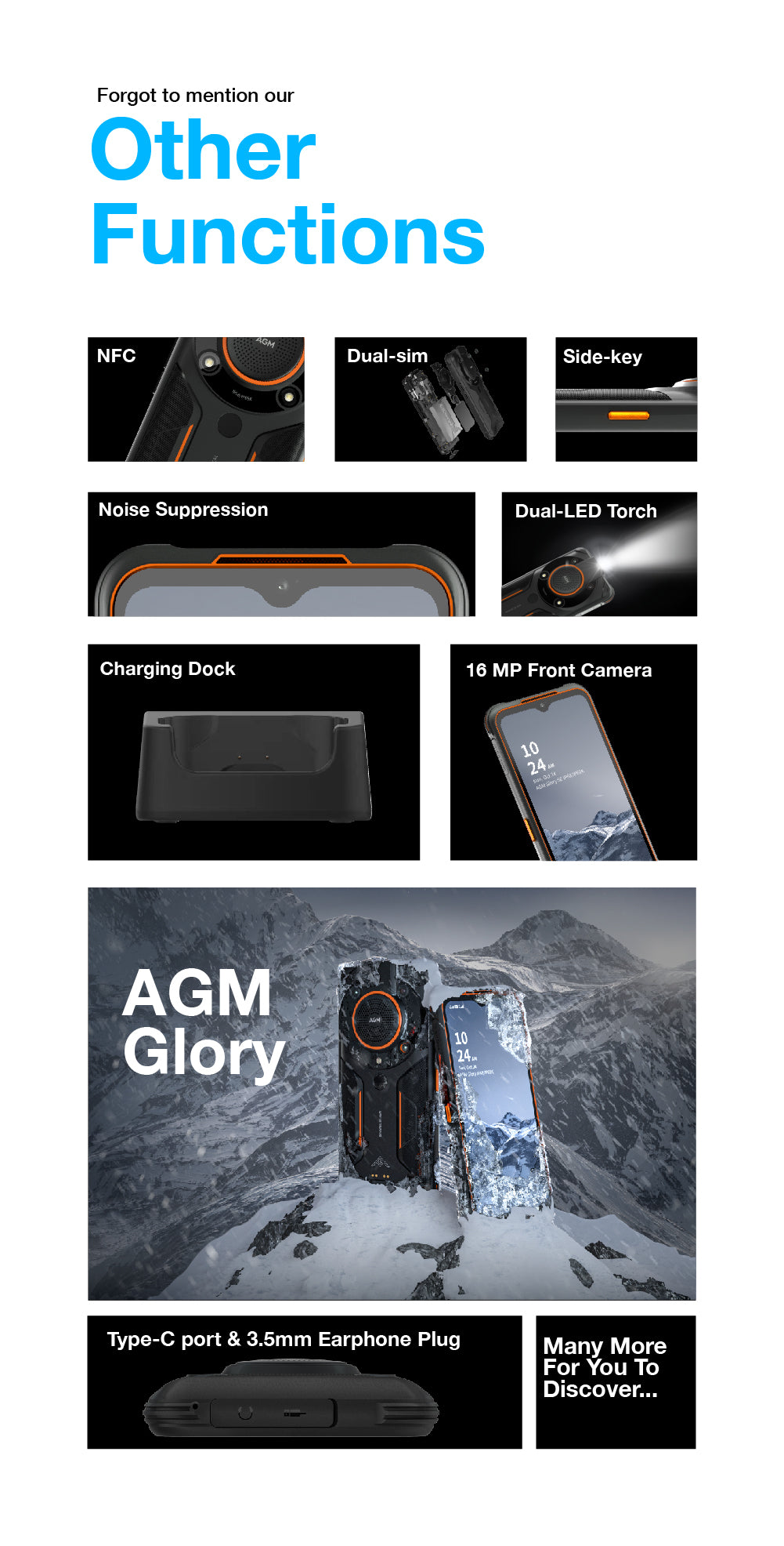 AGM Glory SE - Smartphone resistente desbloqueado, teléfono resistente,  Snapdragon 480 5G, teléfono celular resistente de 6.53 pulgadas FHD+,  altavoz