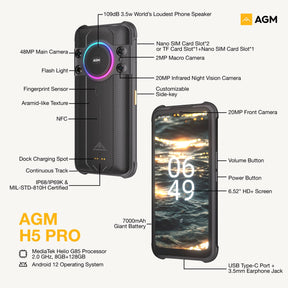 AGM H5 Pro | Pre-Order | Android 12 | 3.5W 109dB Loud Speaker | MediaTek Helio G85