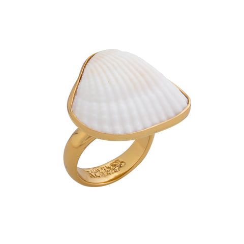 white shell gold ring