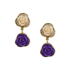 ALCHEMIA FLORAL RESIN ROSE EARRINGS - CREAM & PURPLE