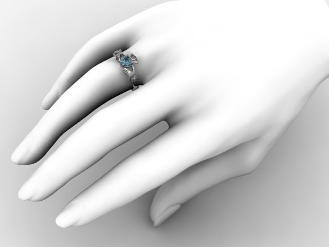 Claddagh Ring SUE-AQMAR-WHITE on hand