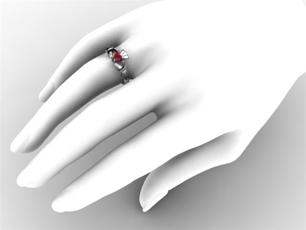 Claddagh Ring SUE-RUBY-WHITE on hand