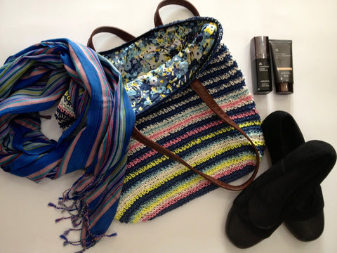 Scarf $49, Bag $99. Shoes $70. Primer $50. Tinted moisturiser $55. All available at Look Feel Be x