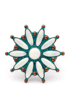 Enamel Flower Patina Vintage Stretch Ring