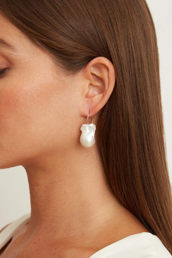 Four Tiered White Keshi Pearl Earrings by Chan Luu | Gold/White Pearl